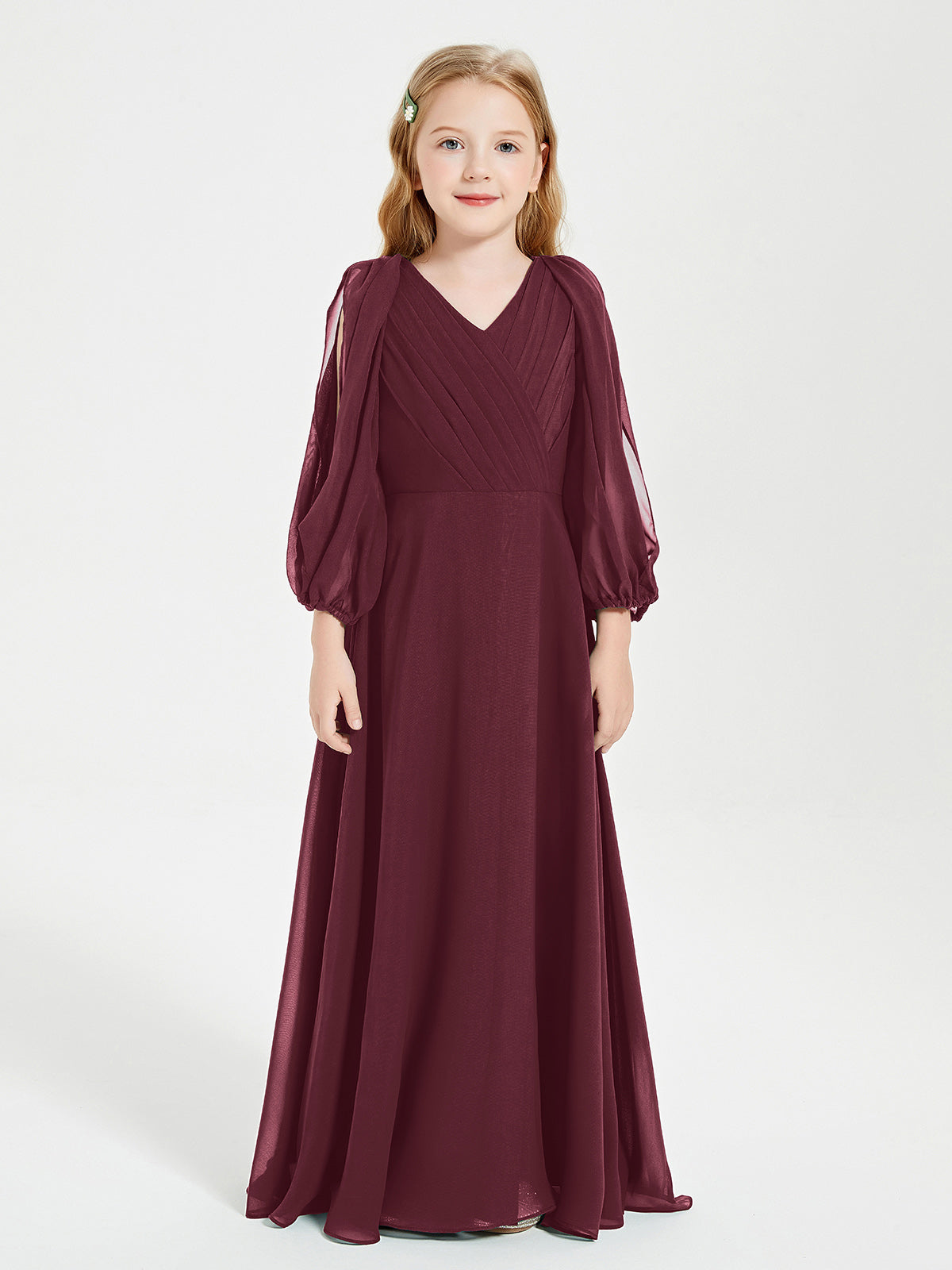 Modest Long Sleeved Junior Bridesmaid Gowns Cabernet